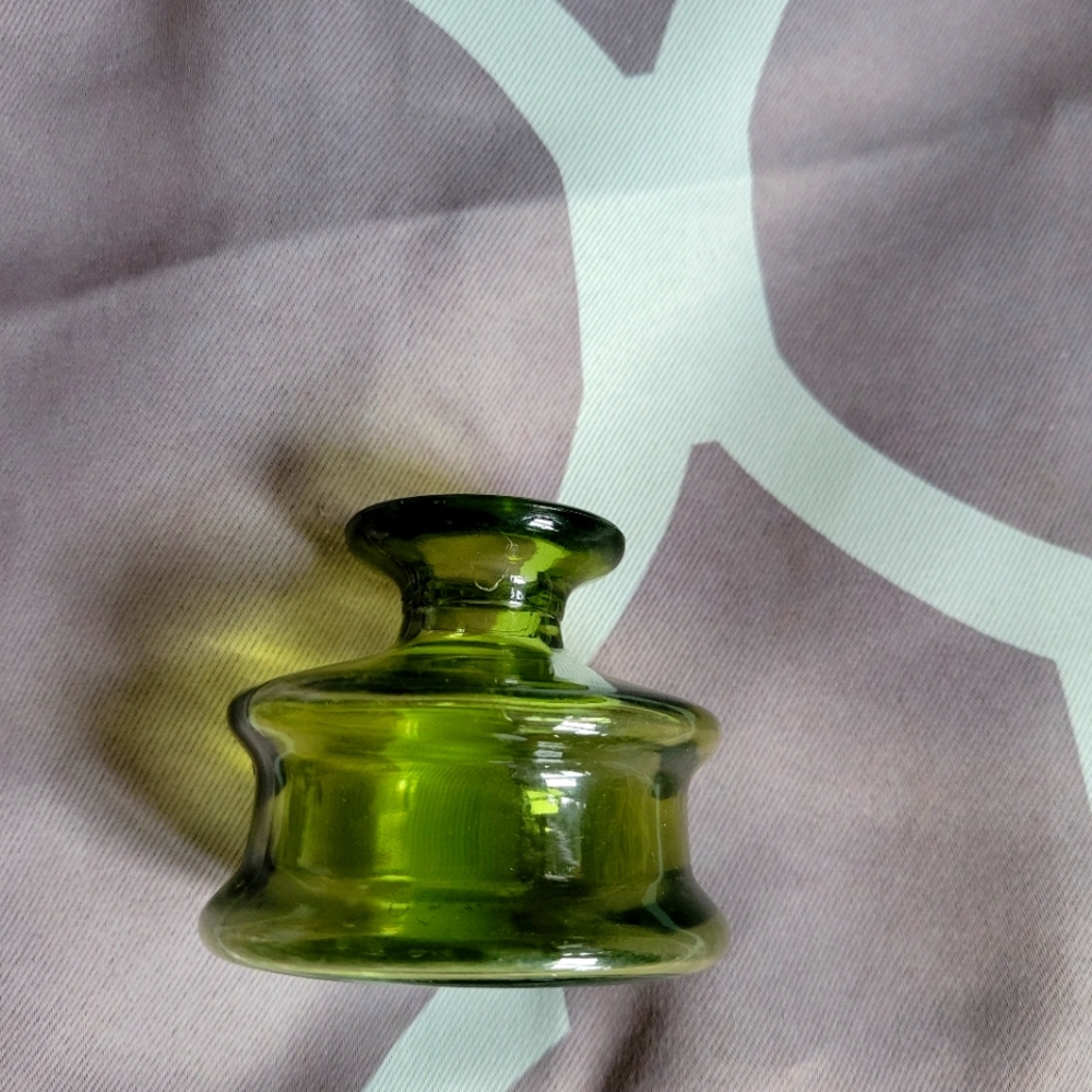Antique Dansk Ink Well Bottle vase green glass jar vintage